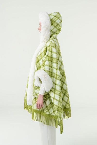 Scott Cashmere Women's Hooded Cape Exclusive Design - Green