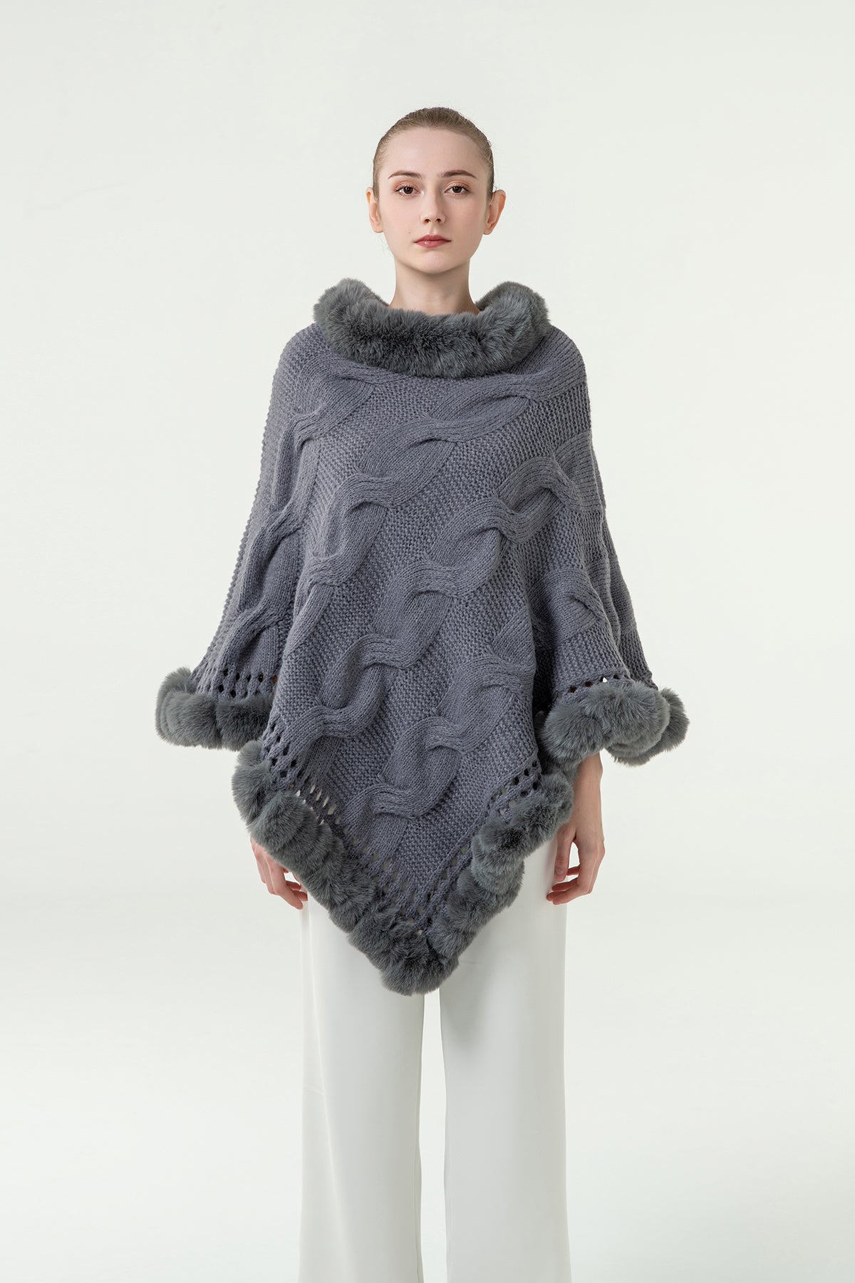 Scott Cashmere Women's Poncho Exclusive Design - Grey