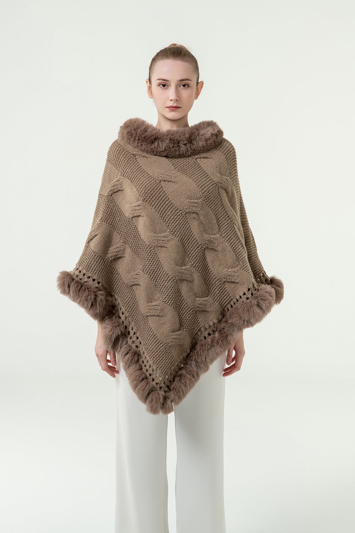 Scott Cashmere Women's Poncho Exclusive Design - Beige