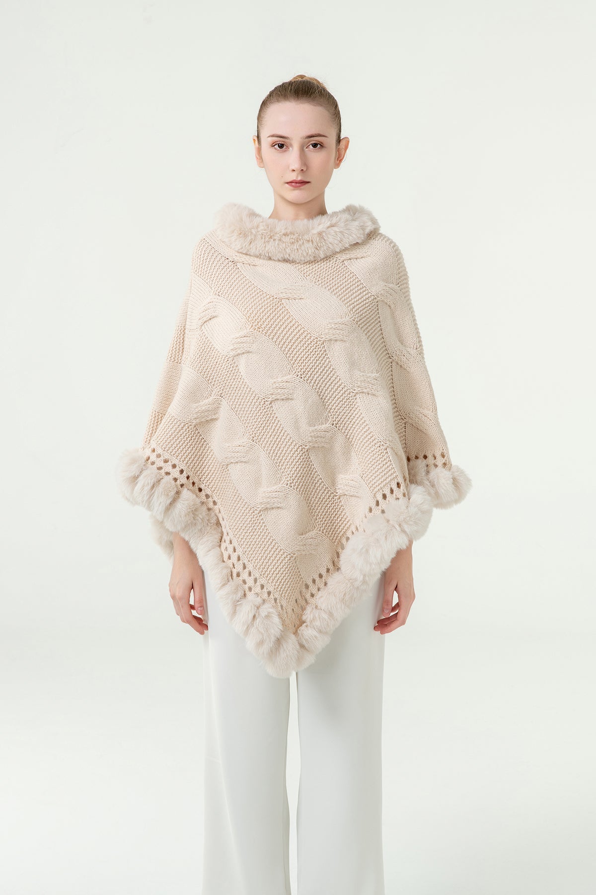 Scott Cashmere Women's Poncho Exclusive Design - White