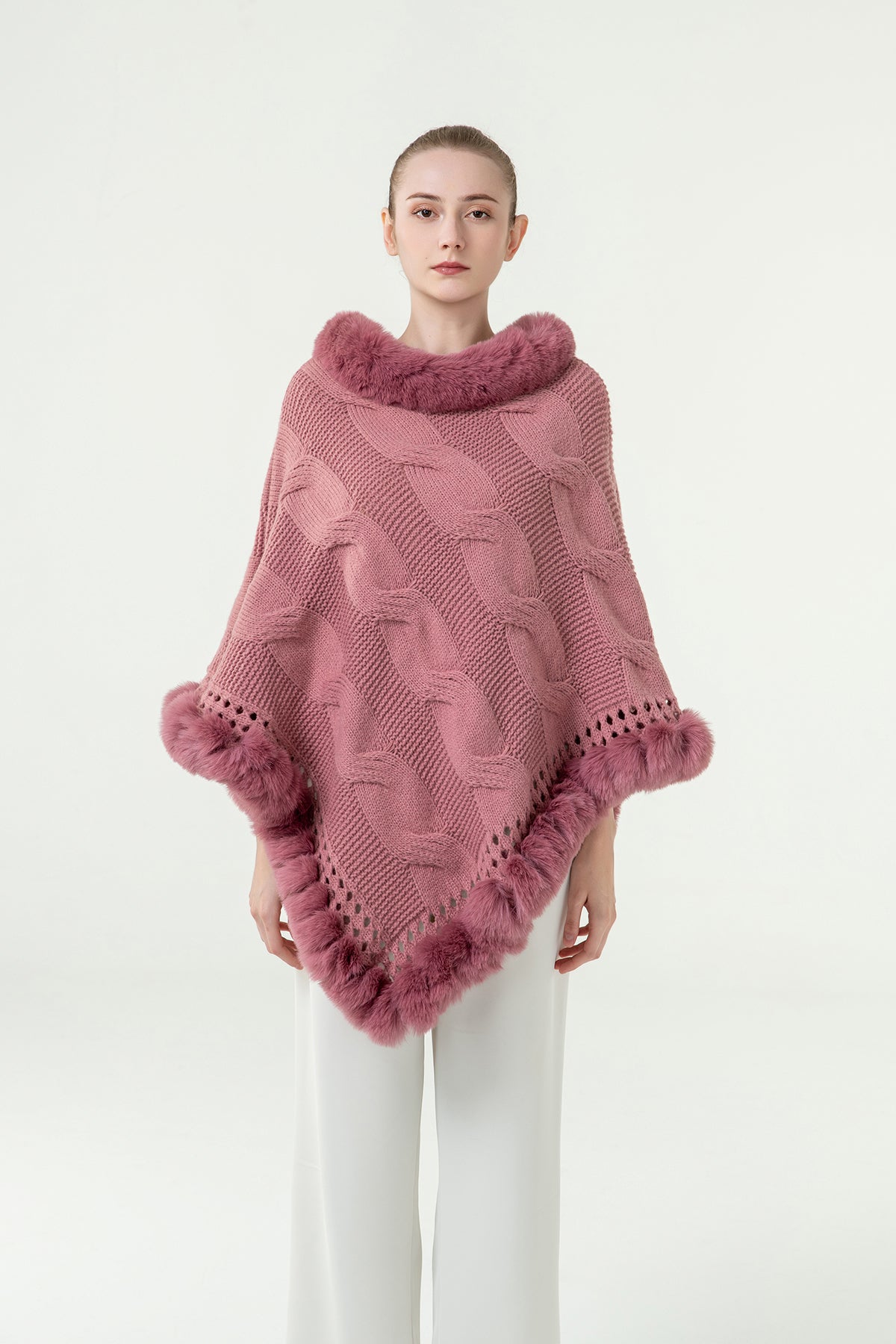 Scott Cashmere Women's Poncho Exclusive Design - Pink