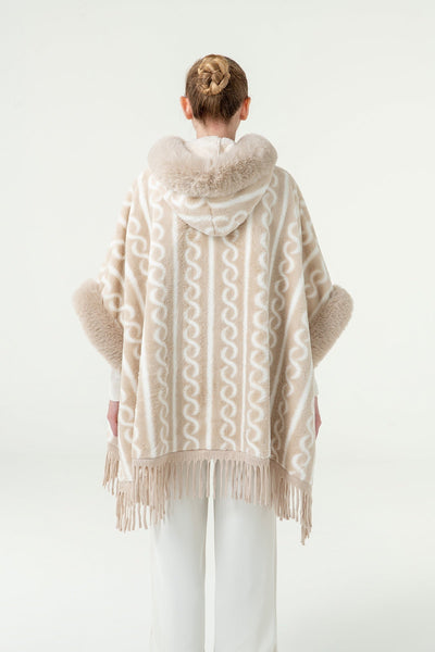 Scott Cashmere Women's Hooded Cape Exclusive Design - Cream