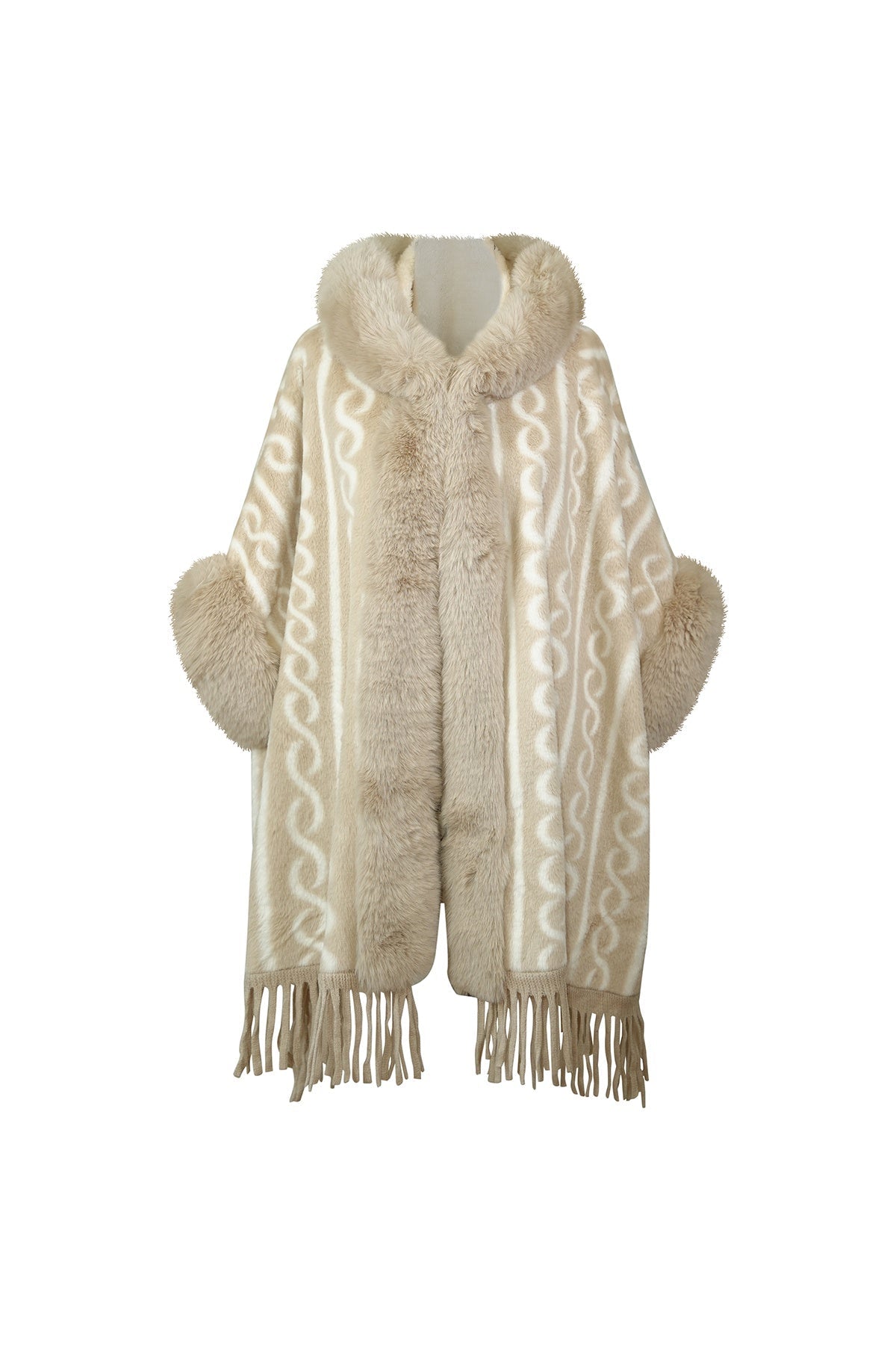 Scott Cashmere Women's Hooded Cape Exclusive Design - Cream