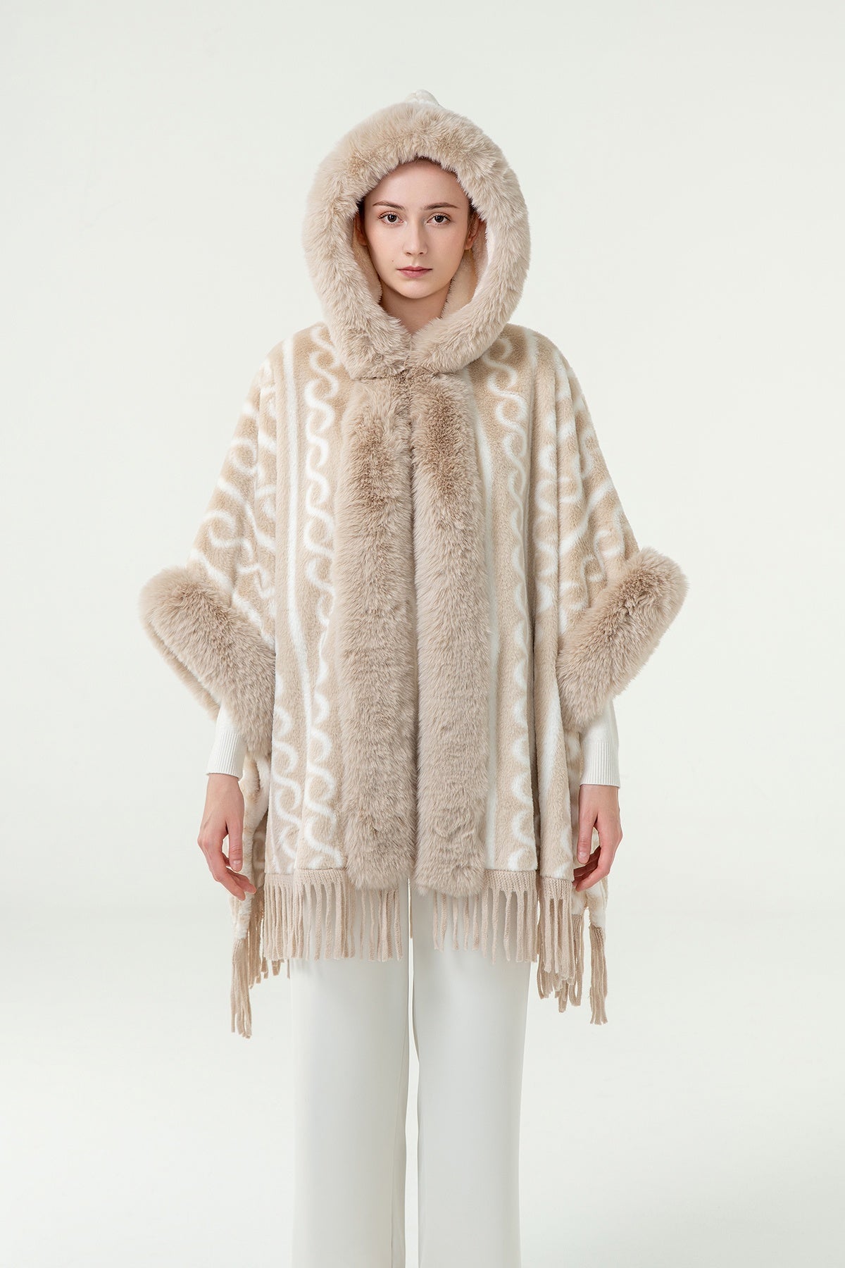 Women's Hooded Cape Exclusive Design - Cream