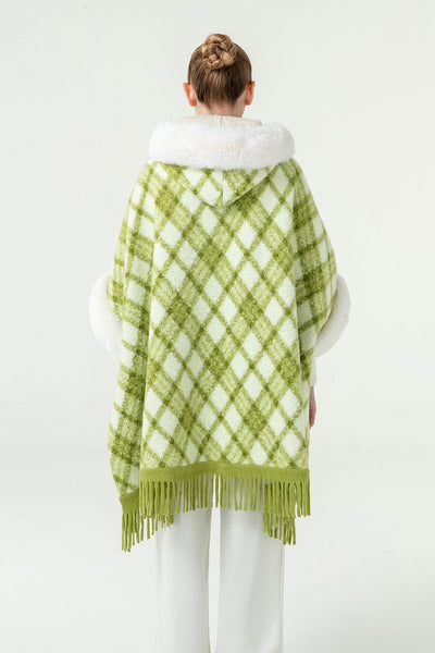 Scott Cashmere Women's Hooded Cape Exclusive Design - Green