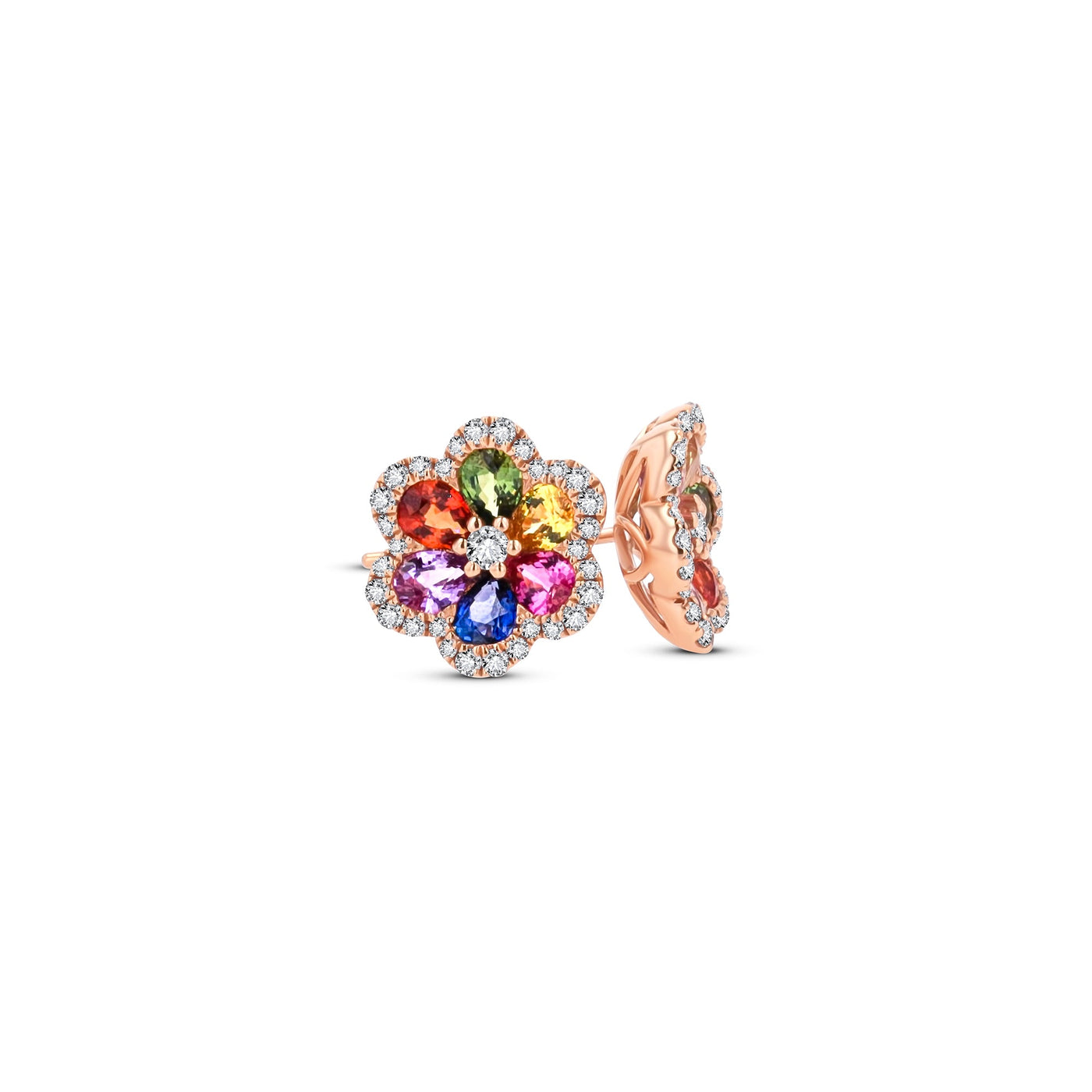 Lucchi 18k Rose-Gold with Diamonds and Multi-Color Sapphire - Earring Style 1