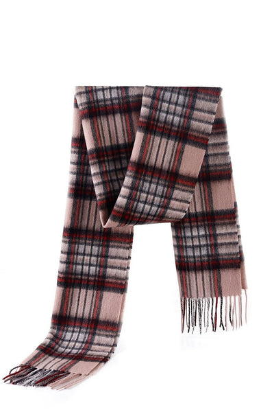 100% Pure Cashmere Scarf Stewart Camel Tartan - Big Size