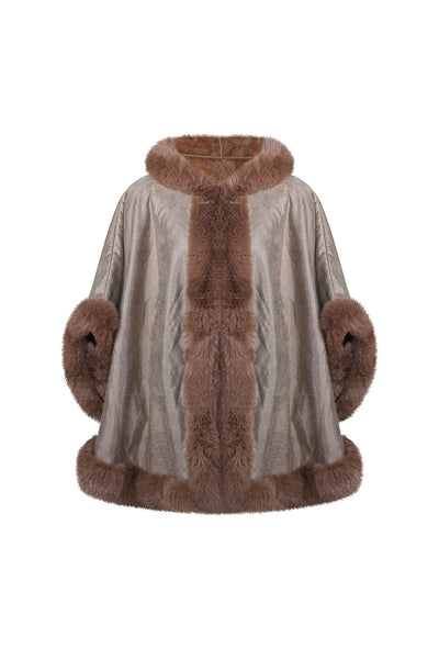 Scott Cashmere Women's Hooded Cape Exclusive Design - Brown