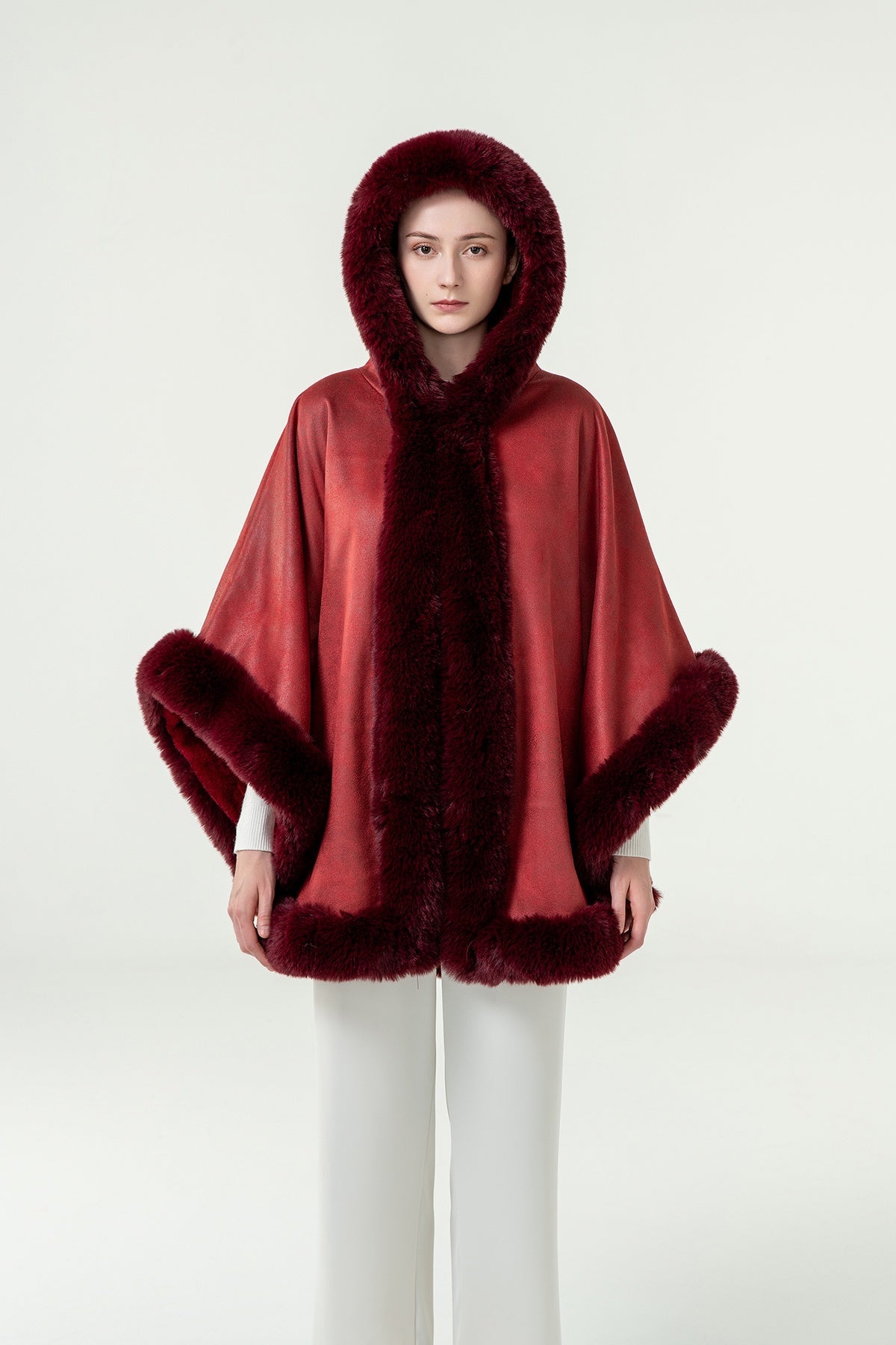 Scott Cashmere Women's Hooded Cape Exclusive Design - Red