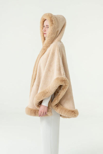 Scott Cashmere Women's Hooded Cape Exclusive Design - Beige