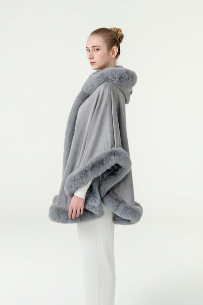 Scott Cashmere Women's Hooded Cape Exclusive Design - Grey