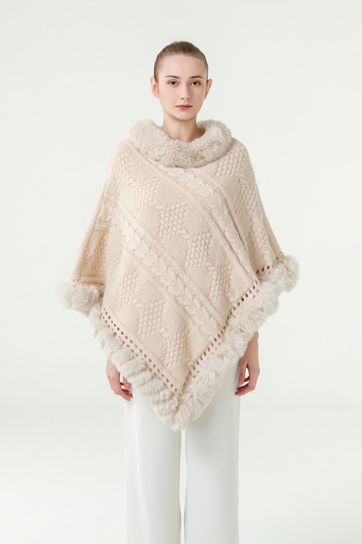 Women's Poncho Exclusive Design - Cream