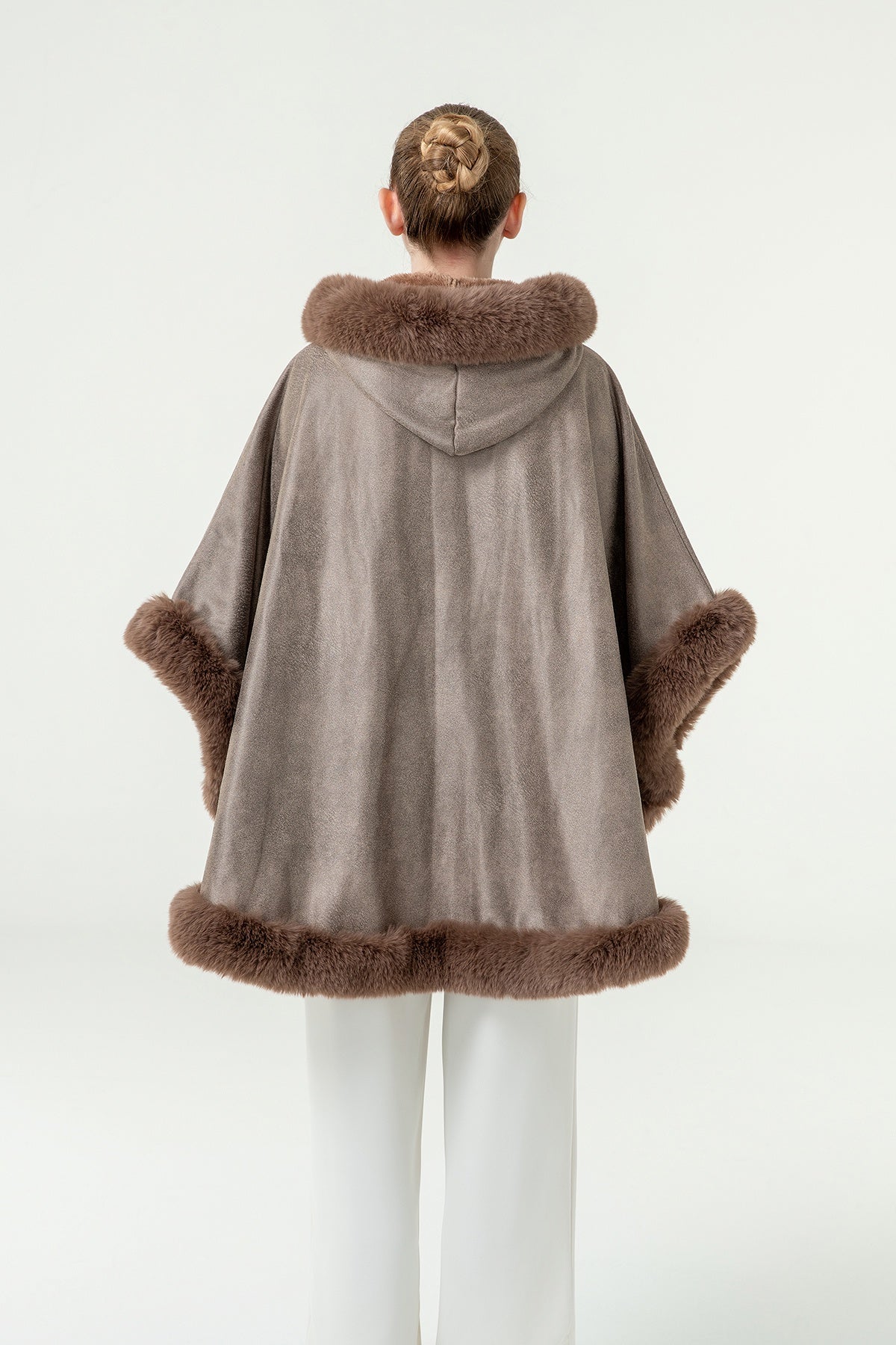 Scott Cashmere Women's Hooded Cape Exclusive Design - Brown