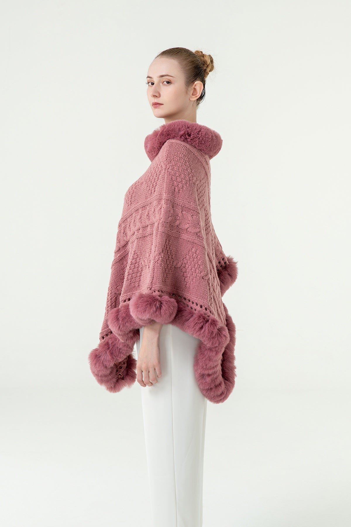 Scott Cashmere Women's Poncho Exclusive Design - Pink