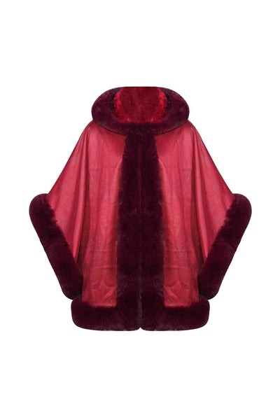 Scott Cashmere Women's Hooded Cape Exclusive Design - Red