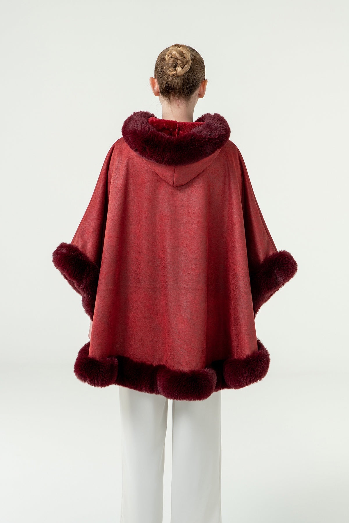 Scott Cashmere Women's Hooded Cape Exclusive Design - Red