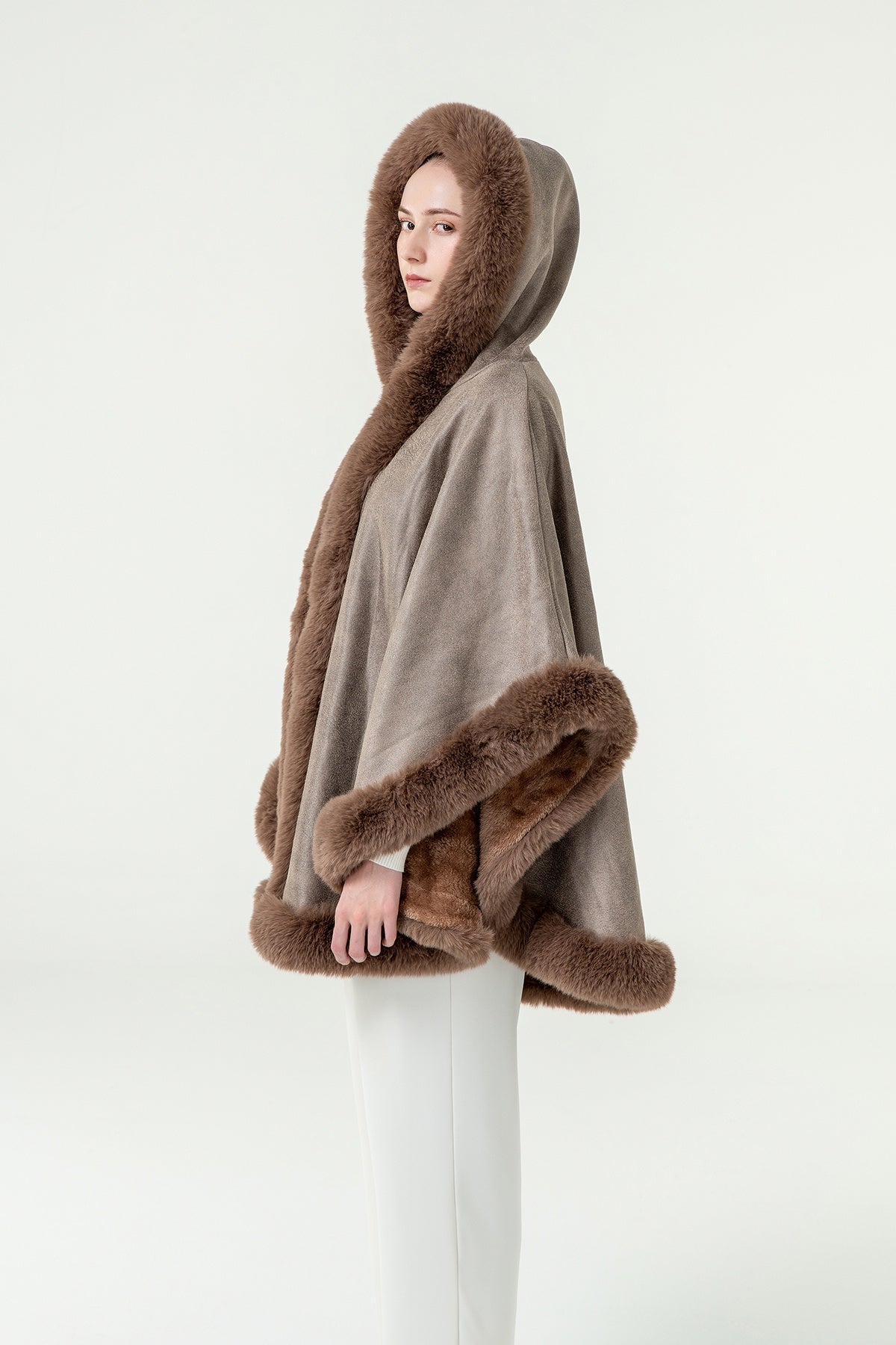 Scott Cashmere Women's Hooded Cape Exclusive Design - Brown