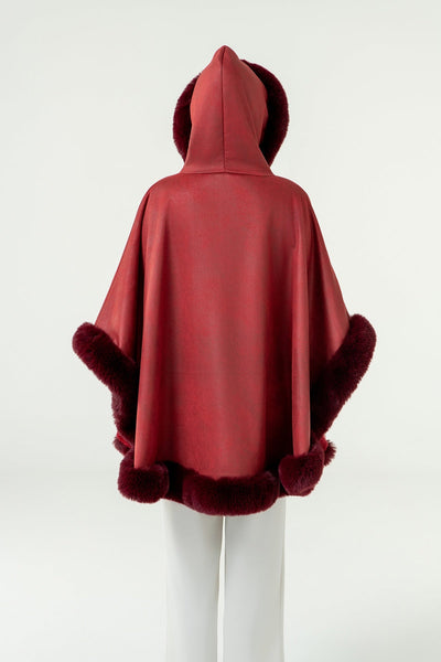 Scott Cashmere Women's Hooded Cape Exclusive Design - Red