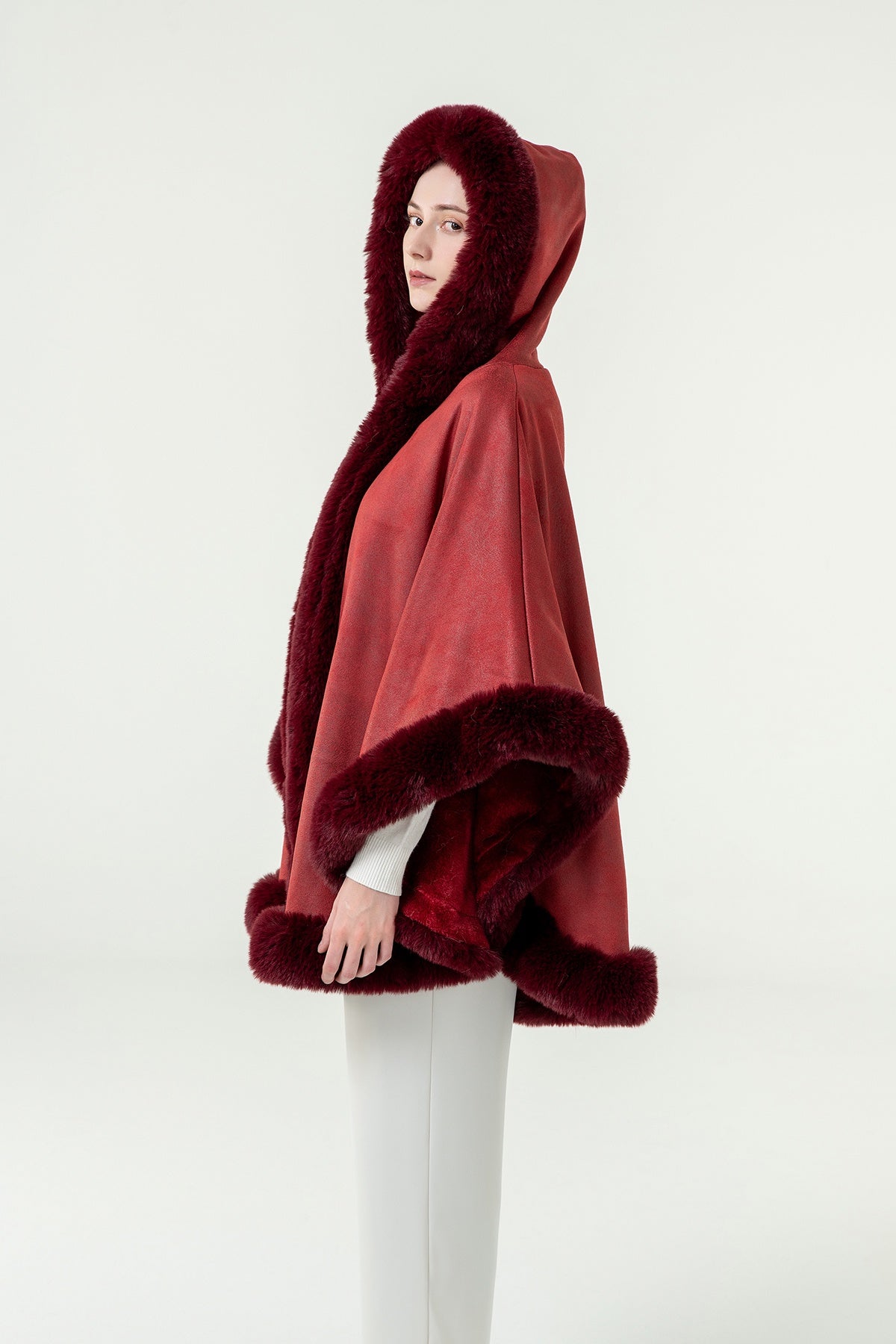 Scott Cashmere Women's Hooded Cape Exclusive Design - Red