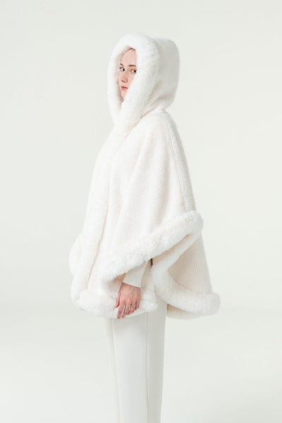 Scott Cashmere Women's Hooded Cape Exclusive Design - White