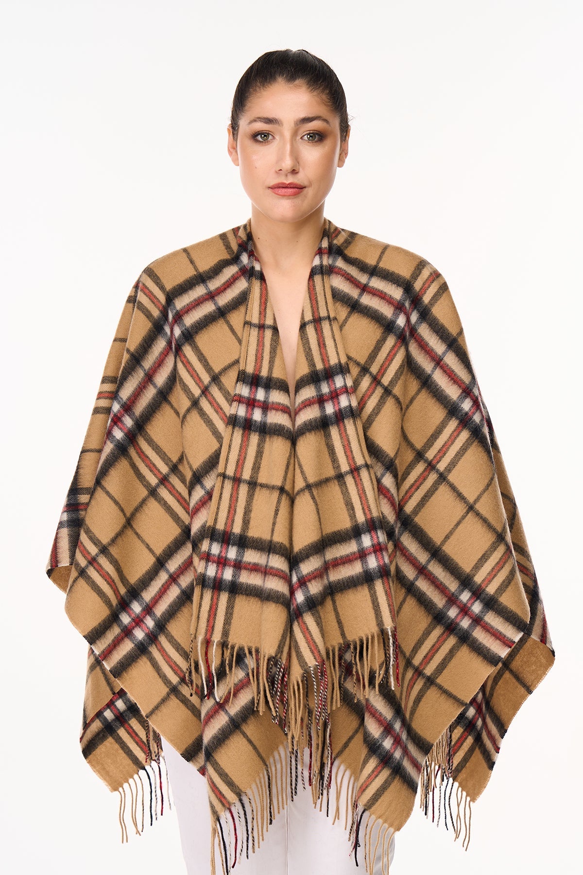 Cape Thomson Camel Tartan Poncho 100% Pure Lambswool