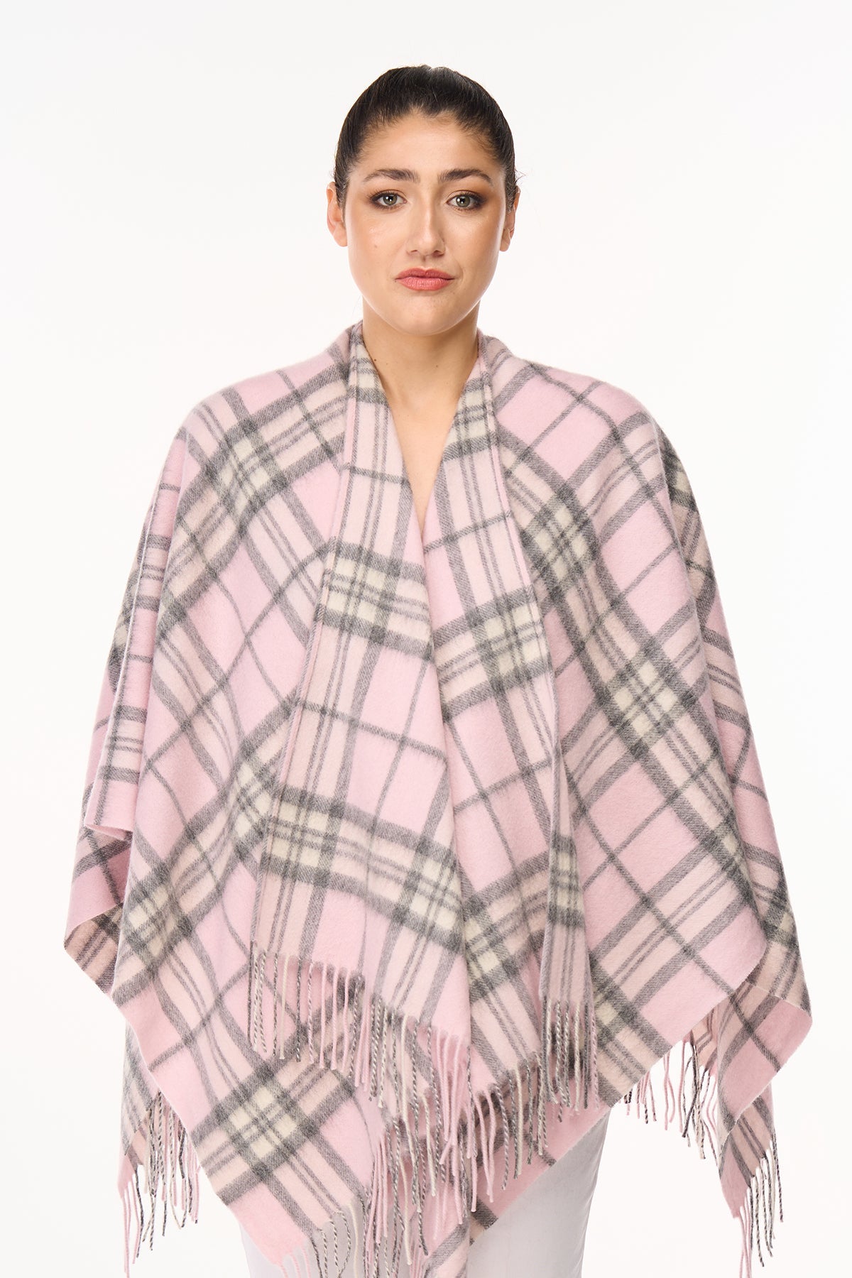 Cape Thomson Pink Tartan Poncho 100% Pure Lambswool