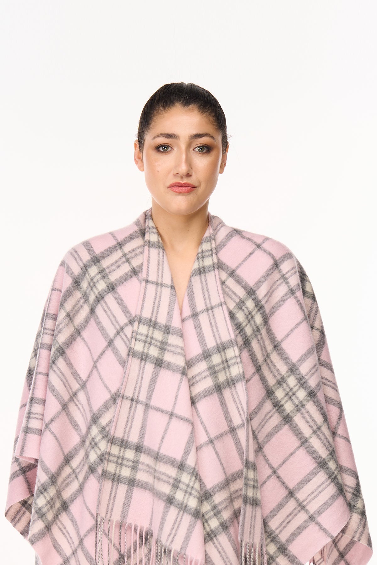 Cape Thomson Pink Tartan Poncho 100% Pure Lambswool