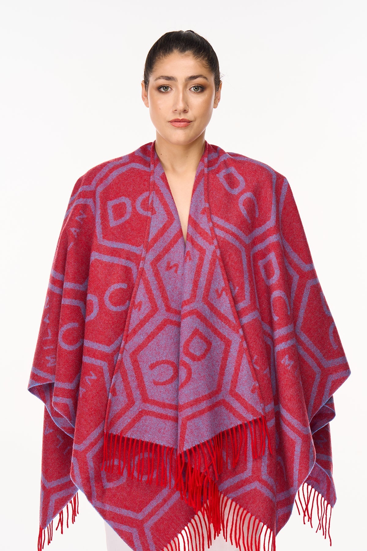 Cape DC Monogram Red Poncho 100% Pure Lambswool