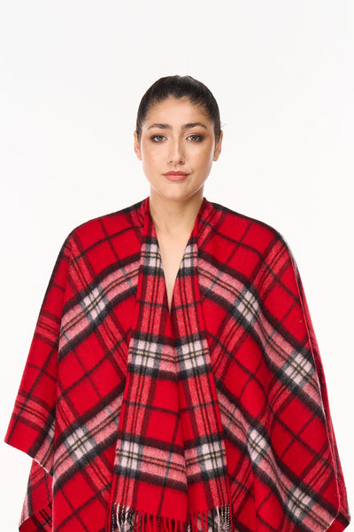 Cape Thomson Red Tartan Poncho 100% Pure Lambswool