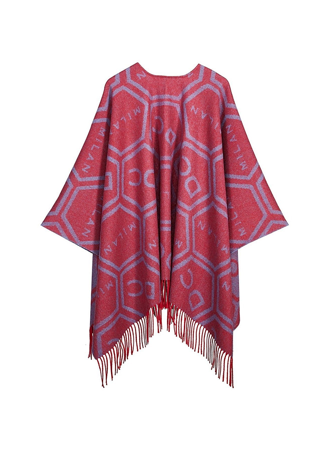 Cape DC Monogram Red Poncho 100% Pure Lambswool