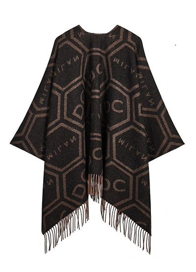 Cape DC Monogram Brown Poncho 100% Pure Lambswool