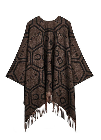 Cape DC Monogram Brown Poncho 100% Pure Lambswool