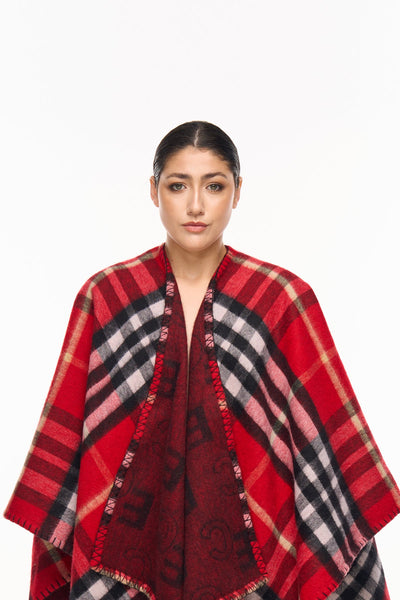 Cape EC Reversible Red Poncho 100% Pure Lambswool