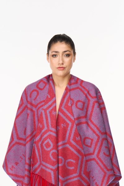 Cape DC Monogram Red Poncho 100% Pure Lambswool