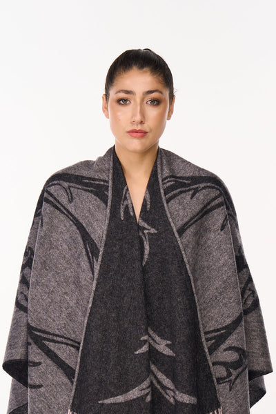 Cape Stag Grey Poncho 100% Pure Lambswool