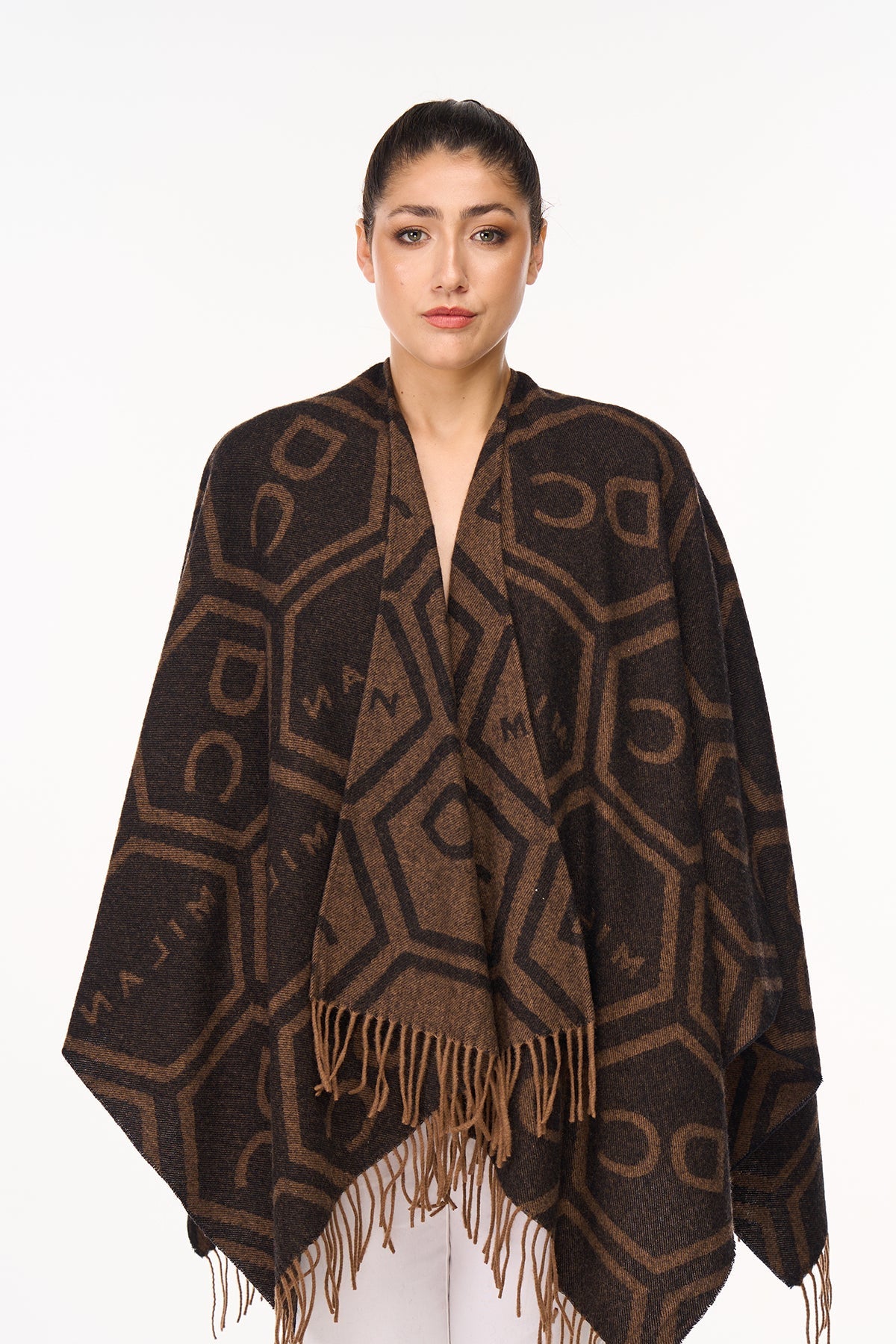 Cape DC Monogram Brown Poncho 100% Pure Lambswool