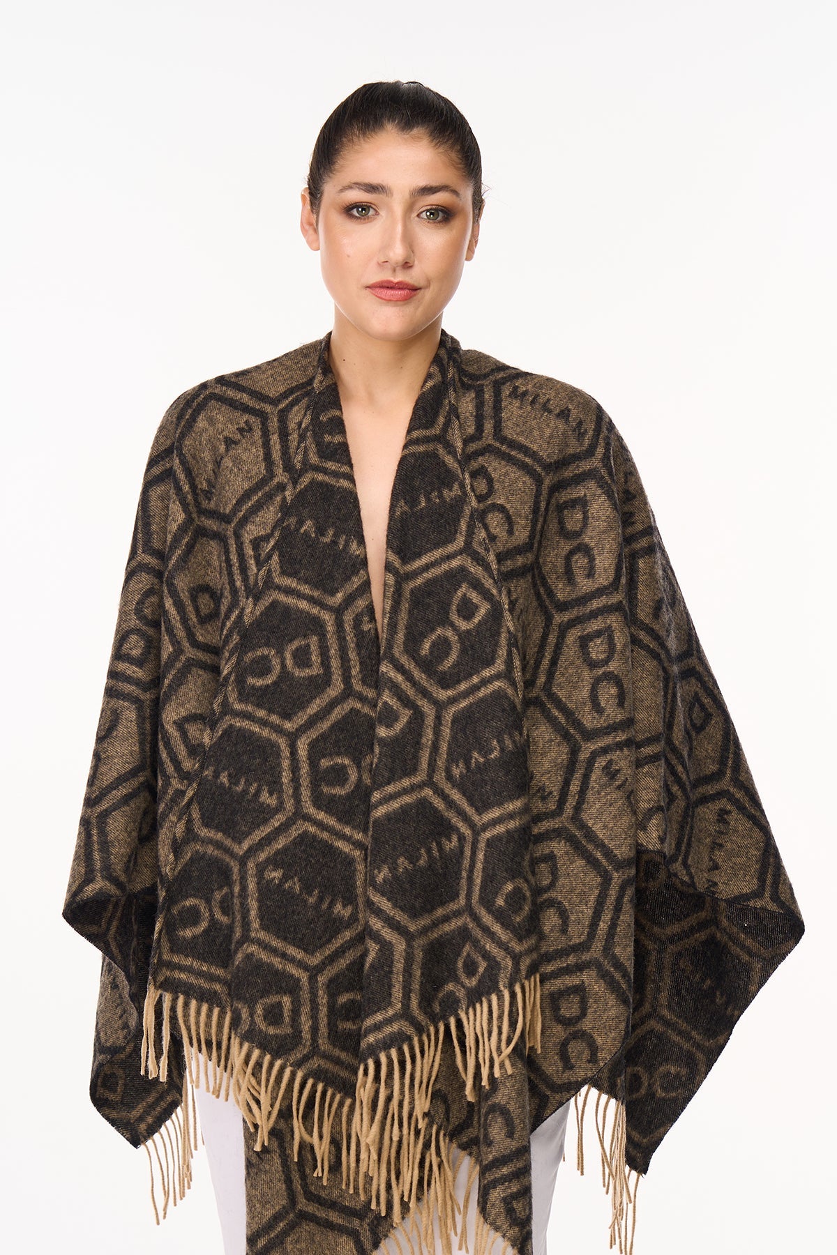 Cape DC Monogram Black Poncho 100% Pure Lambswool