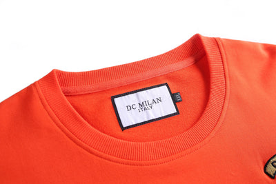 작은 로고가 있는 자수 주황색 면 스웨트셔츠