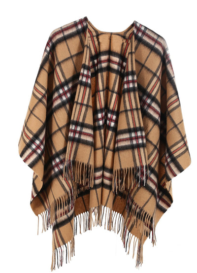 Cape Thomson Camel Tartan Poncho 100% Pure Lambswool