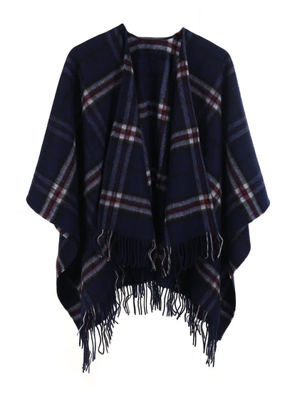 Cape Thomson Navy Tartan Poncho 100% Pure Lambswool