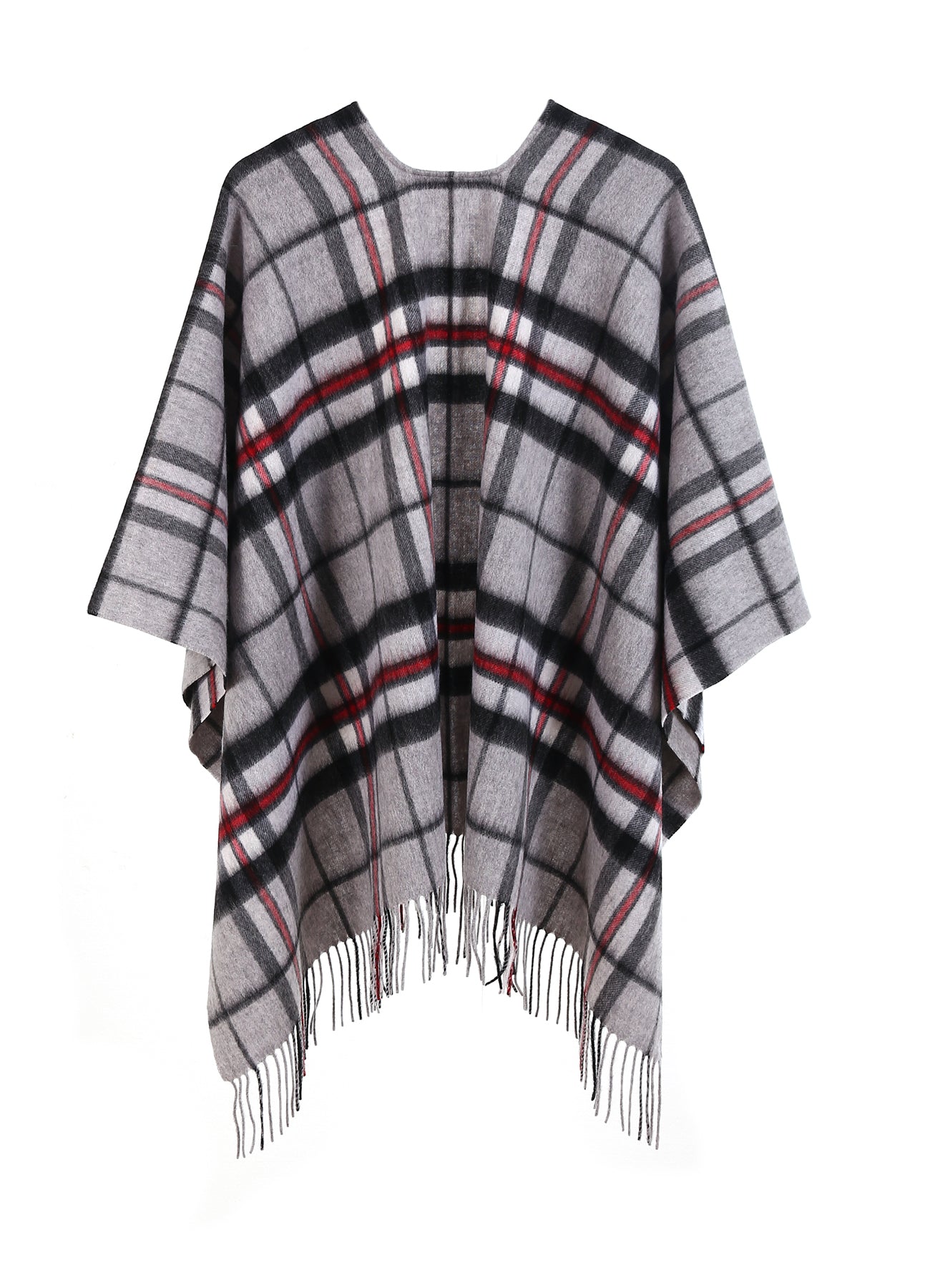 Cape Thomson Grey Tartan Poncho 100% Pure Lambswool