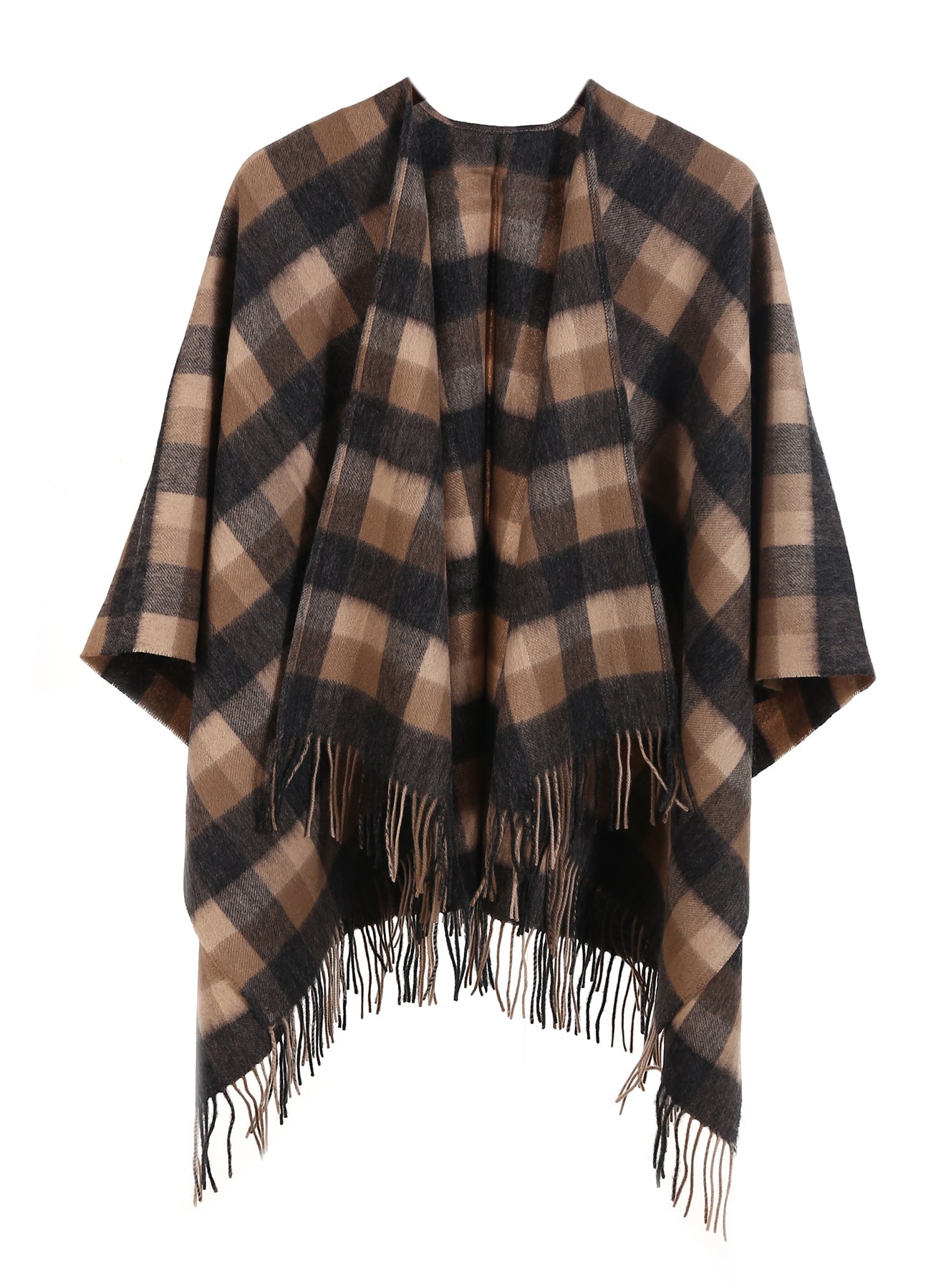Brown Check Cape 100% Pure Lambswool