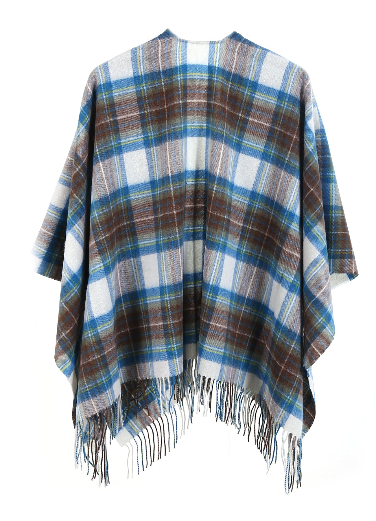 Cape Stewart Muted Blue Tartan Poncho 100% Pure Lambswool