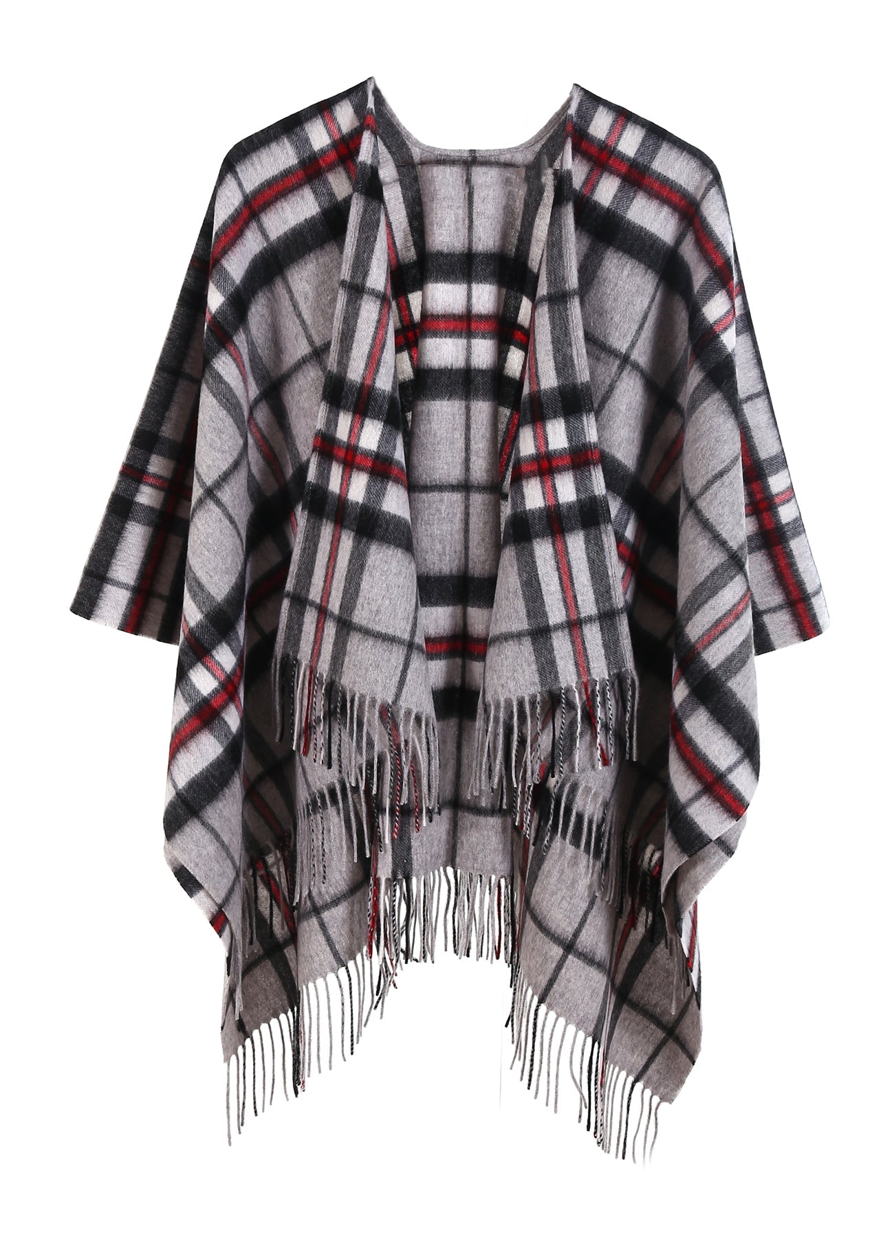 Cape Thomson Grey Tartan Poncho 100% Pure Lambswool