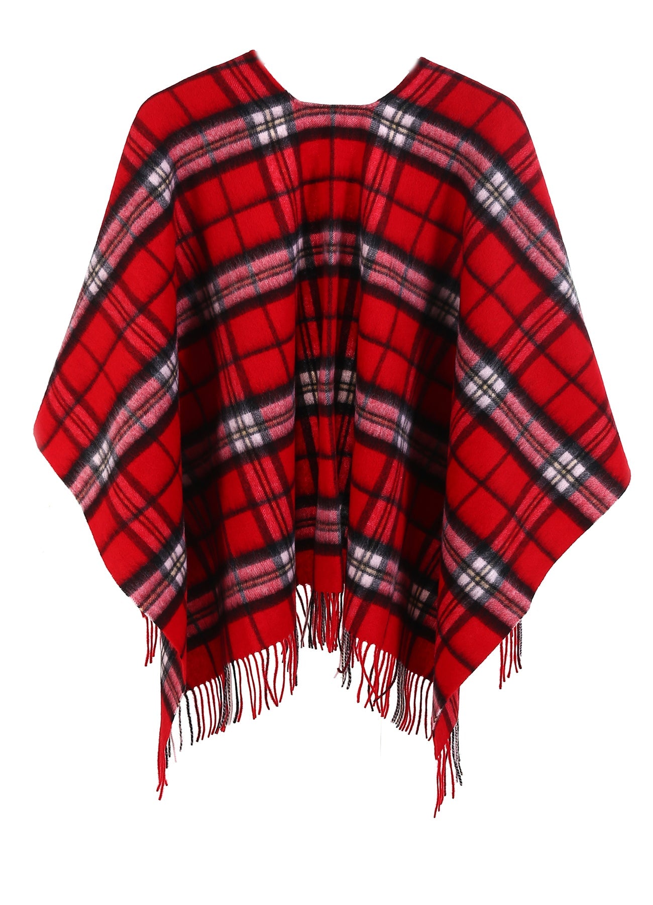 Cape Thomson Red Tartan Poncho 100% Pure Lambswool