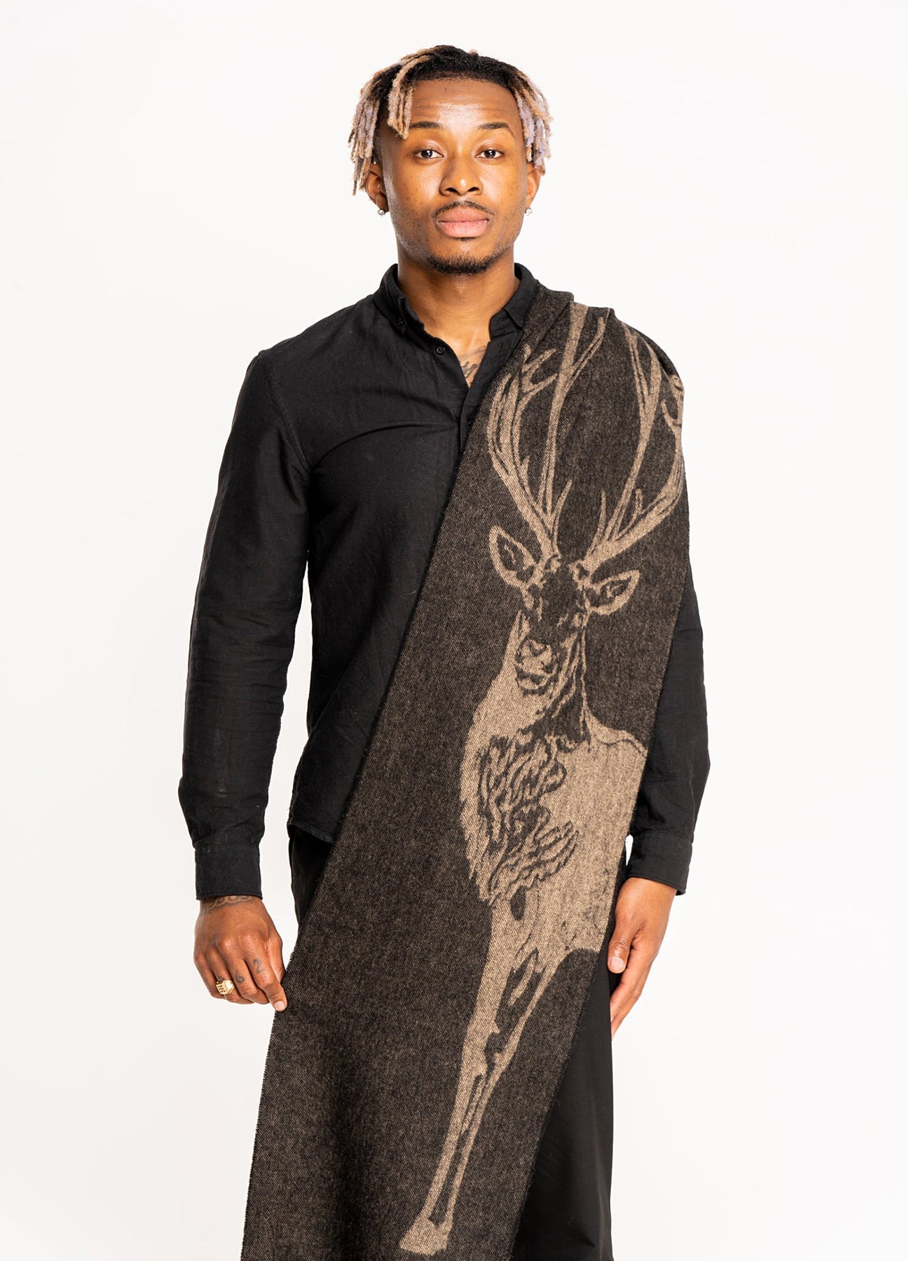 Full Stag Charcoal Scarf 100% Pure Lambswool